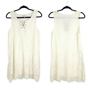 Love Fire Dress‎ Boho Lace Corset Lace Up Shift Mini Slip Dress Ivory Sz M